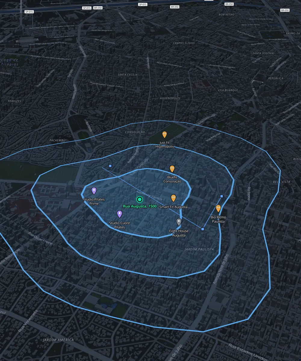 Mapa 3D do Radar: monitoramento do raio de uma academia em operação